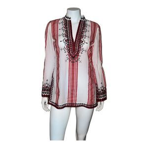 Tory Burch Women's Multicolor Embroidered Tunic Top Shirt Small EUC